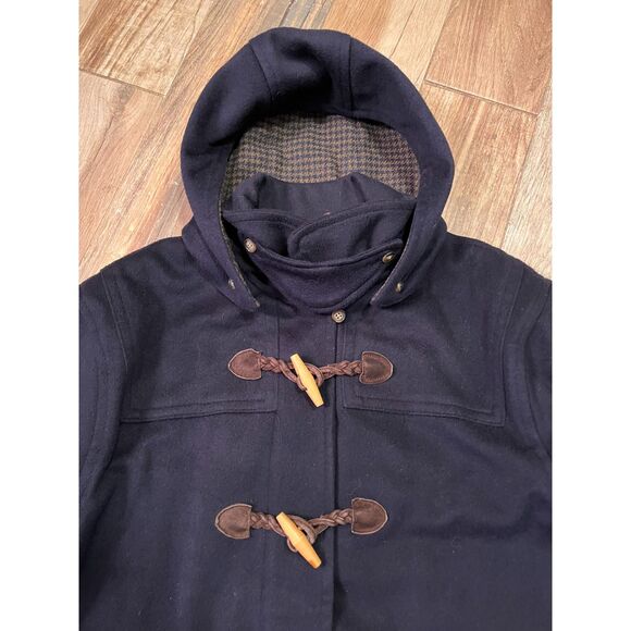 LL Bean Vintage Duffle Coat Womens Navy Blue Lambs Wool Hooded Lined Large - Picture 7 of 13